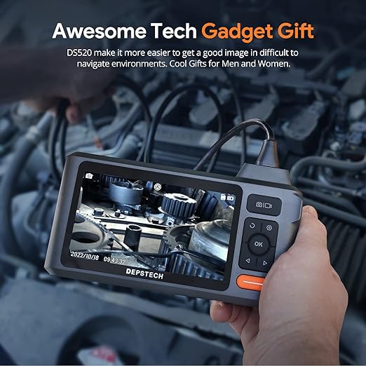 Triple Lens Endoscope Camera with Light, DEPSTECH 5" IPS Screen Endoscope Camera, 1080P Sewer Camera & Split Screen, 180° Rotation, IP67 Snake Cable, 8 Lights, Gadget for Automotive Mechanical Repair