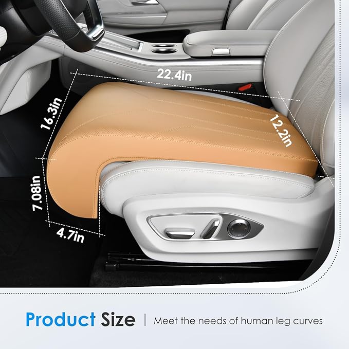 FLORICH Car Seat Extender Leg Extender Support Cushion for Driver Seats Office Chair, Leather Carseat Leg Support for Long Drivers Universal Car Seat Cushion Legs Rest Pads-Light Brown