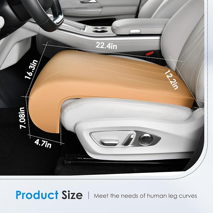 FLORICH Car Seat Extender Leg Extender Support Cushion for Driver Seats Office Chair, Leather Carseat Leg Support for Long Drivers Universal Car Seat Cushion Legs Rest Pads-Light Brown