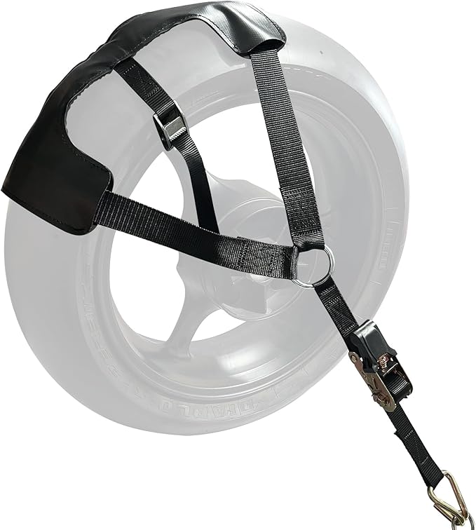 MOTO4U Motorcycle Tire Sling Ratcheting Tie Down, Heavy Duty Black Strap with Ratchets, Non-Slip Rubber Design for Motorcycle Rear Tires