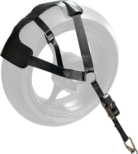 MOTO4U Motorcycle Tire Sling Ratcheting Tie Down, Heavy Duty Black Strap with Ratchets, Non-Slip Rubber Design for Motorcycle Rear Tires