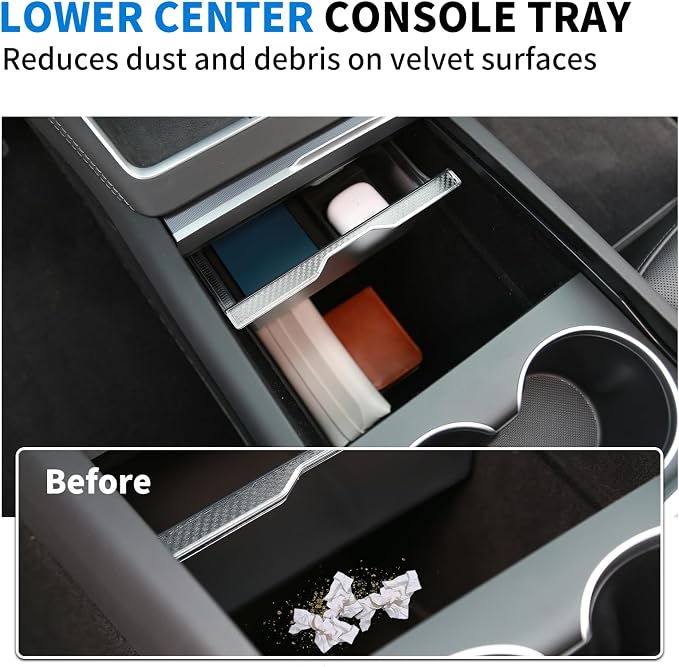 8PCS Tesla Model Y Juniper Accessories 2026, Center Console Organizer Tray Armrest Storage Box with Silicone Mats, Hidden Storage Box, Cup Holder Insert, Camera Cover