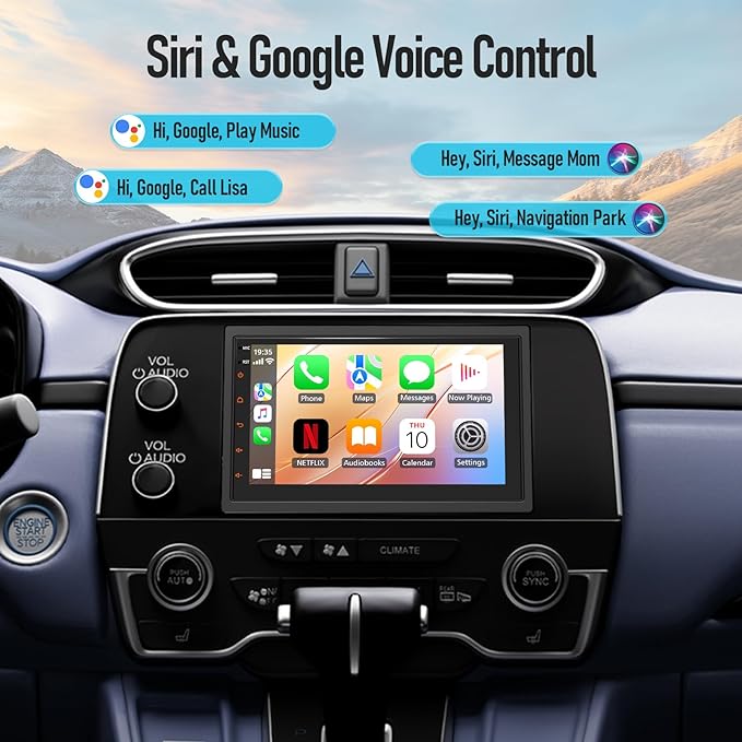 Haudio 7" Double Din Car Stereo with Wireless Apple CarPlay & Android Auto, Touchscreen Car Radio with Bluetooth 4.1, Mirror Link, GPS Navigation, WiFi, Voice Control, 2+32GB, FM Radio - No Camera