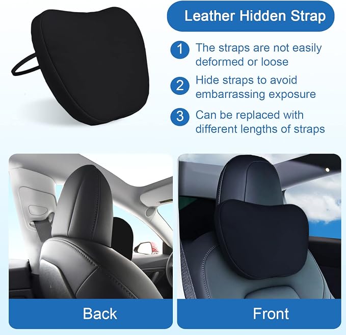 2 Pack Car Headrest Neck Pillow for Tesla Model 3 Model Y Model S Model X Accessories,Car Seat Pillow Head Neck Rest Cushion(Upgrade Black)