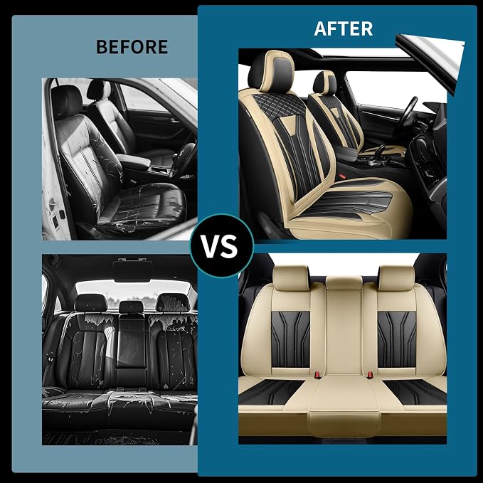 Fit Accord Car Seat Covers Premium Leather for Honda Accord 2010-2025 2026. Waterproof， Anti-Slip, Scratch-Resistant & All-Weather Seat Cushion Protector (2 Front Seat, Beige&Black)
