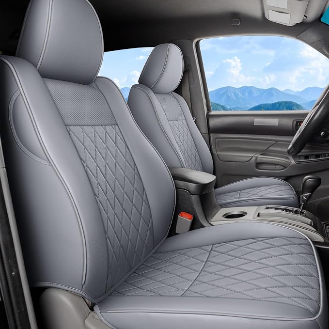 Coverado Tacoma Seat Covers Full Set, Faux Leather Seat Covers Custom Fit for 2005-2023 Toyota Tacoma Double/Crew Cab Base Prerunner SR5 Limited TRD Sport Interior Covers (Gray)