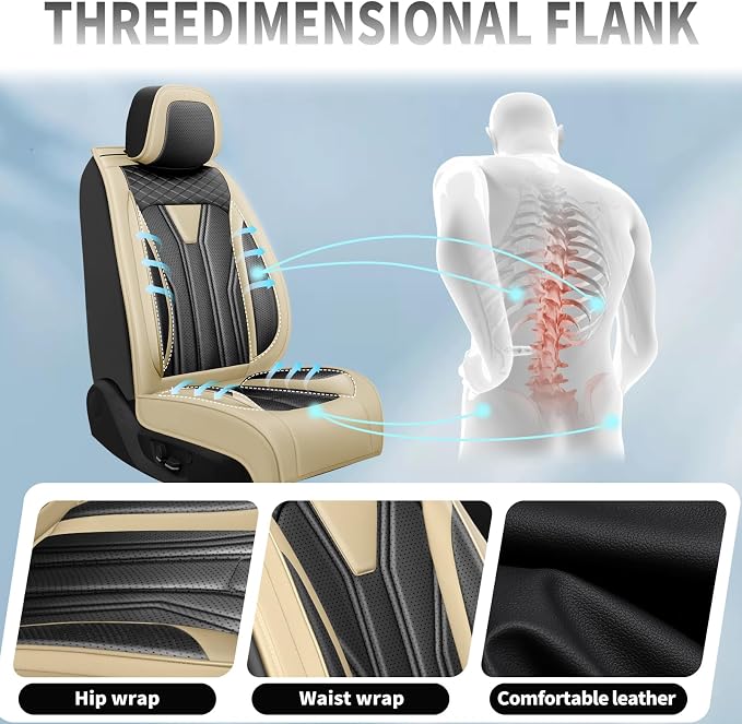 Fit Explorer Car Seat Covers Premium Leather for Ford Explorer 2004-2025 2026. Waterproof， Anti-Slip, Scratch-Resistant & All-Weather Seat Cushion Protector (Full Set, Beige&Black)
