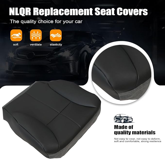 NLQR Driver Bottom Replacement Microfiber Leather Seat Cover & Driver Seat Foam Cushion Compatible with Dodge Ram 1500 2500 3500 1998 1999 2000 2001 2002#AZ Dark Gray