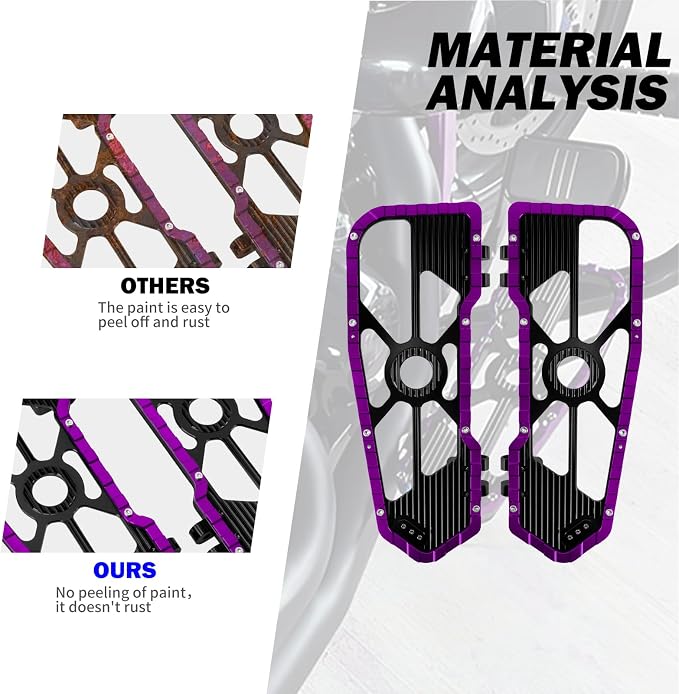 Motorcycle Floorboards Driver Passenger Footboards Wide Foot Pegs Board Pedal Compatible with Touring Electra Road Street Glide Softail Road King (Front Floorboards-Purple Edge)