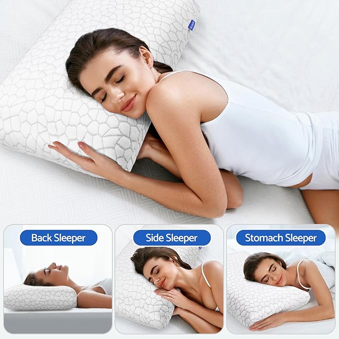 CushZone Memory Foam Pillows for Sleeping, Bed Pillow with Removable and Machine Washable Cover, Bed Pillow for Side, Neck Pillow, Back and Stomach Sleepers, Standard Size (1 Pack)