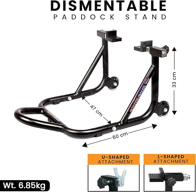 GRAND PITSTOP Motorcycle Stand, Paddock Lift Stand for Rear Wheel with Fork & Swingarm Spool,Weight Capacity 529 lbs/240 Kg's, Dismantable Stand, for Honda Kawasaki Suzuki Motorcycles, Black