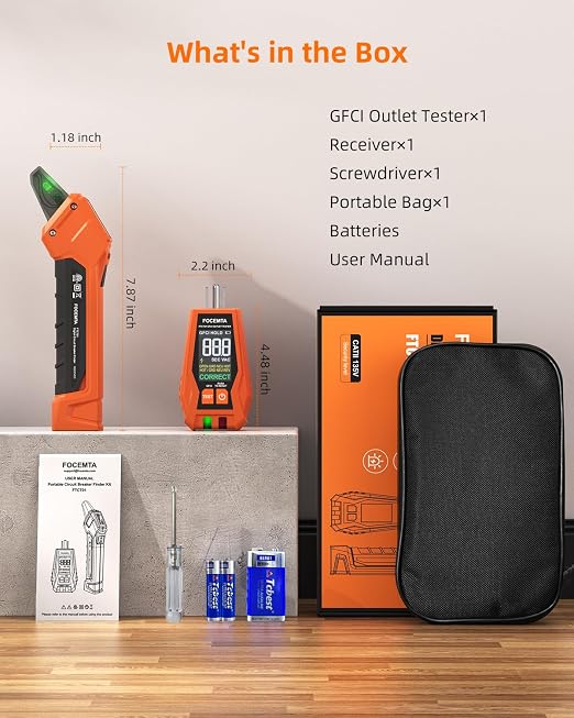 Circuit Breaker Finder & GFCI Outlet Tester with Digital LCD Display, 90-135V Electrical Circuit Tracer Tool for Electricians/DIY – Lightweight (Includes Batteries & Carrying Case)