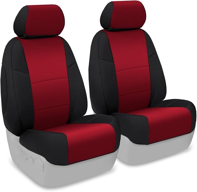 Coverking Custom Fit Front 50/50 Bucket Seat Cover for Select Ford F-Series Models - Neosupreme (Red with Black sides)