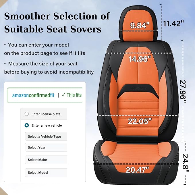 Coverado Car Seat Covers Full Set, Seat Covers for Cars, Automotive Seat Covers, Waterproof Nappa Leather Front Seats and Back Car Seat Protector, Universal Fit for Most Cars SUV Trucks,Black&Orange