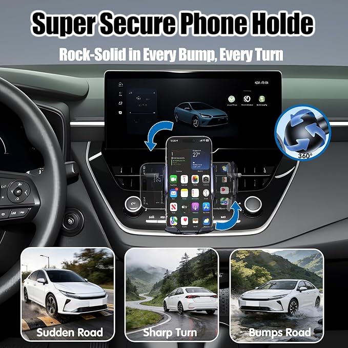 Car Phone Mount for 2019-2026 Toyota Corolla / Corolla Hatchback & 2022-2026 Corolla Cross, 15W Qi Wireless Fast Charging Auto-Clamping Center Console Phone Holder, 360° Adjustable, No Airflow Block