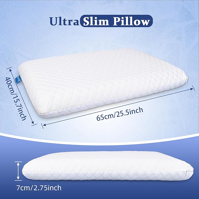 SofGlowly Ultra Thin Flat Pillows for Sleeping, Cooling Memory Foam Pillow 2.75 inch Height Ultra Thin Pillow,Slim Bed Pillows for Stomach Back Sleeper,Standard Size -16x25 Inch