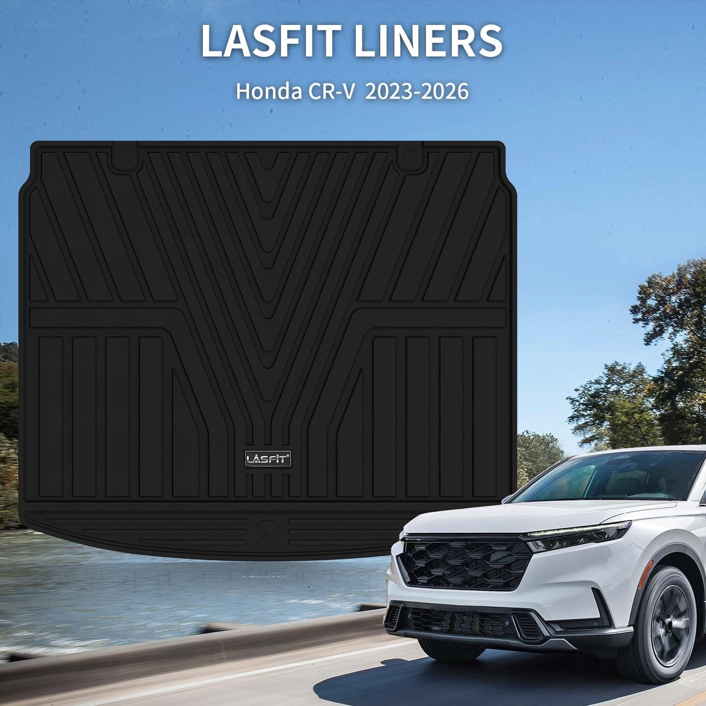 LASFIT Cargo Liner for Honda CR-V 2023 2024 2025 2026 (Include Hybrid Models) All Weather TPE Car Trunk Mat (Upper Position), Cargo Only Black