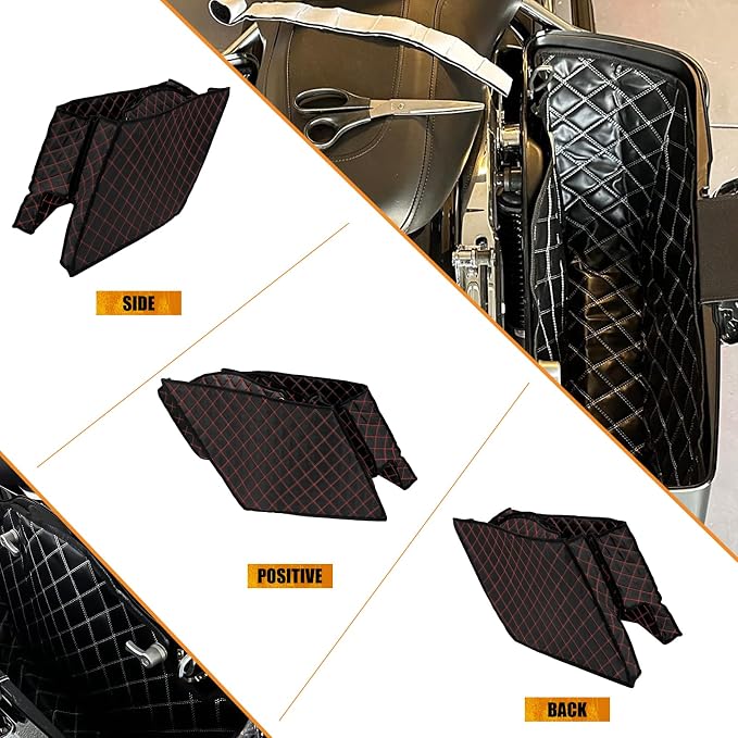 Saddlebag Liners Fit for Harley Touring 2014-2023 | 5-Inch Stretched Bag Inserts, Red Stitching, Fits Road King, Road Glide, Street Glide & Electra Glide Stretched Saddlebags