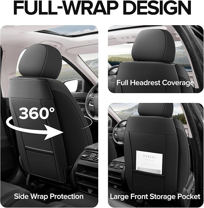 CAPITAUTO Car Seat Covers Full Set, Seat Covers for Car with Lumbar Support, Faux Leather Waterproof Seat Covers 5 Seats, Breathable Automotive Seat Covers Fit for Most Cars SUV Truck (Red & Black)