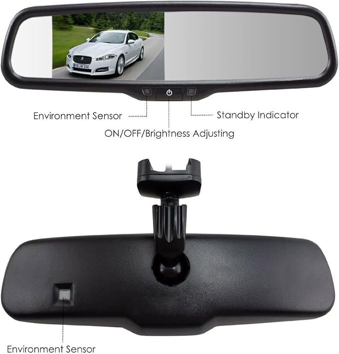 Master Tailgaters 10.5" OEM Rear View Mirror with 4.3" LCD Screen + Compass & Temperature | Rearview Universal Fit Mount | Auto Adjusting Brightness LCD | Anti Glare | Full Original Mirror Replacement