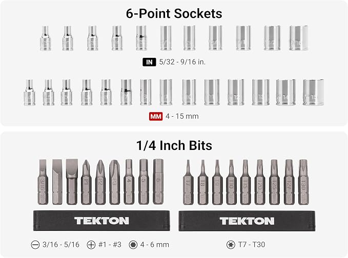 TEKTON 1/4 Inch Drive 6-Point Small Engine Socket Set, 50-Piece | SKT07904