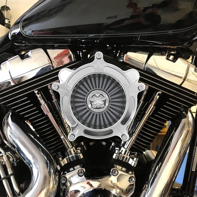 Air Cleaner Filter Aluminum Fit for Harley Touring Road King Street Glide Softail Sportster Dyna (Chrome Housing Grey Element, B For Touring 00-07,Softail 00-15,Dyna 00-17)