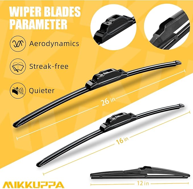 MIKKUPPA 26"+16"+12" Windshield Wiper Blades Replacement for 2019-2022 Toyota RAV4, Front & Rear Wiper Blades Set, Durable Stable Quiet All Season (Pack of 3)