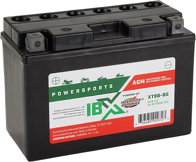 Interstate Batteries YT9B-BS 12V 8Ah Powersports Battery 115CCA AGM Rechargeable Replacement Battery for Yamaha, ATVs, Motorcycles, Scooters, Bikes (XT9B-BS)