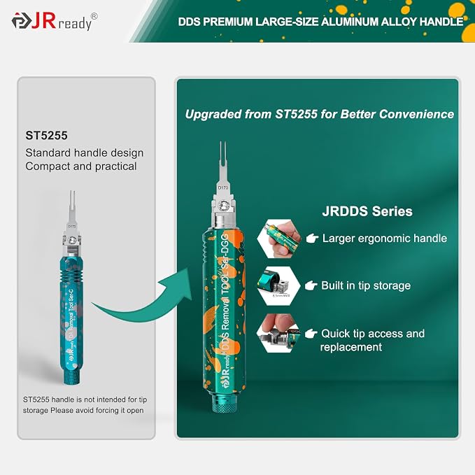 JRready DAP-D173 Molex Pin Extractor Mini Fit Jr Extraction Tool+JRDDS Series Terminal Removal Tool Kit Molex Pin Extractor Tool with Storage Handle 9Pcs Tips for AMP Delphi Molex Bosch Connectors