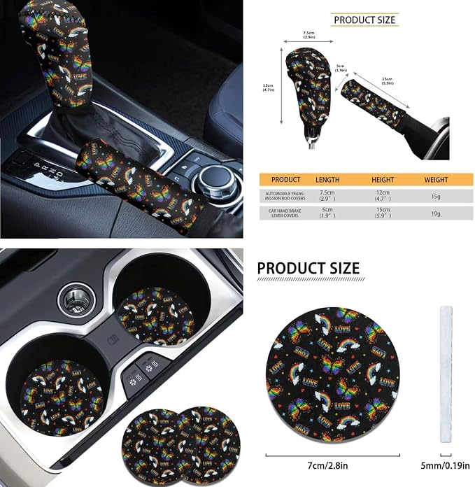 AFPANQZ Car Seat Covers Full Set of 11 Interior Accessories Protector Hand Brake Gear Shift Knob Cover, Rainbow Love Butterfly Seat Belt Pads, Steering Wheel Cover Fit Car Truck SUV