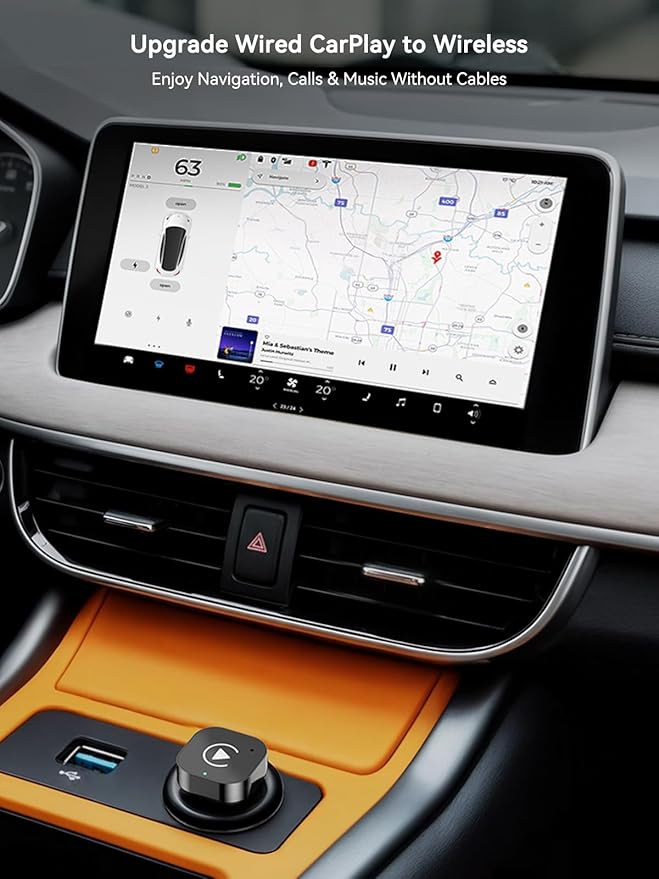 Wireless CarPlay & Android Auto Adapter, USB-A Plug-in Dongle, Converts Factory Wired CarPlay/Android Auto to Wireless (Gloss Black,USB-A)