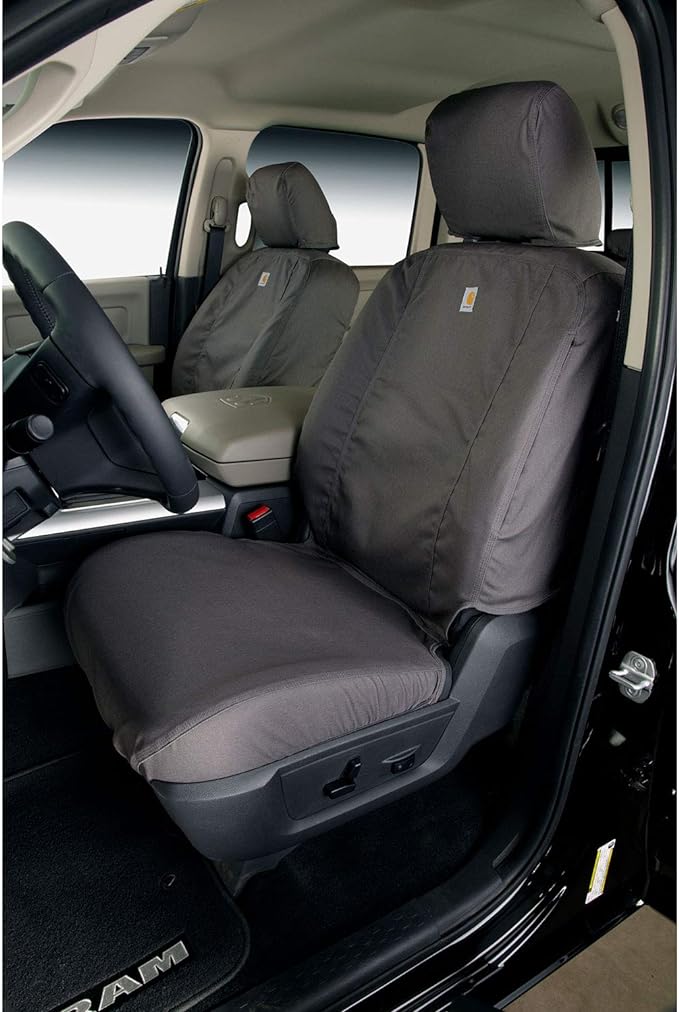 Covercraft Carhartt SeatSaver Custom Seat Covers | Fits 2006-2009 Dodge Ram 2500/3500 | 1st Row Bucket Seats, Duck Weave Gravel