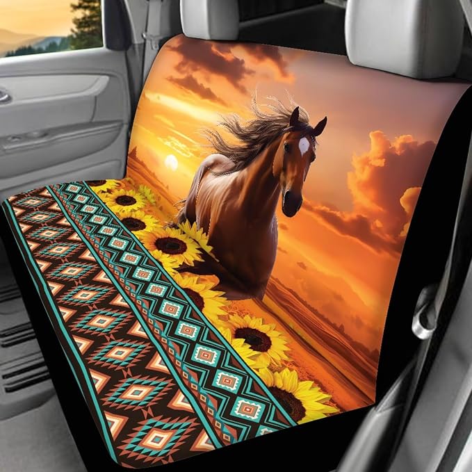 Animal Horse Car Seat Covers Full Set of 17 Pcs Sunflower Car Floor Mats Set of 4 Horse Automotive Accessories with Steering Wheel Cover Seat Belt Cover Pad Car Armrest Pad,Universal Fit