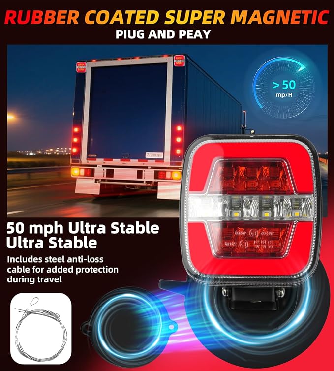 Upgraded Wireless Trailer Lights Magnetic, Rechargeable Tow Light Kit with Adjustable Mounting, LED Tail Brake Turn Reverse Lights, Type-C Charging, IP67 Waterproof for Truck, RV, Boat, Camper