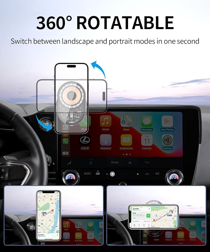 Wireless Charging Car Phone Holder for Lexus NX/NX Hybrid 2022-2026, 14" Screen Fixed Clip, 360° Rotation Car Phone Mount Compatible with MagSafe