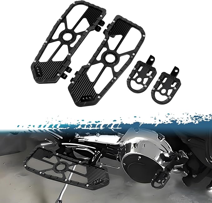 Motorcycle Floorboards Set Driver Front Footboards and Rear Passenger Foot Pegs Kit Offroad MX Style Fit for Harley Touring Road King Road Glide Electra Glide Street Glide (Black Edge)