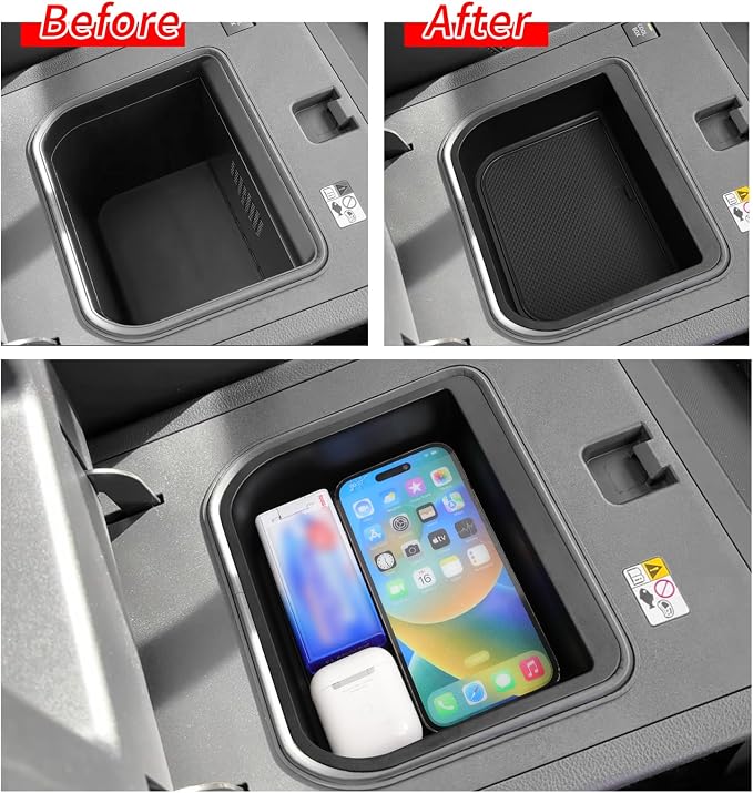 smabee 3PCS Fit for 2024 2025 2026 Lexus GX 550 GX550 Center Console Cool Box Organizer + Wireless Charging Protective Mat + Cup Holder Insert Accessories Black
