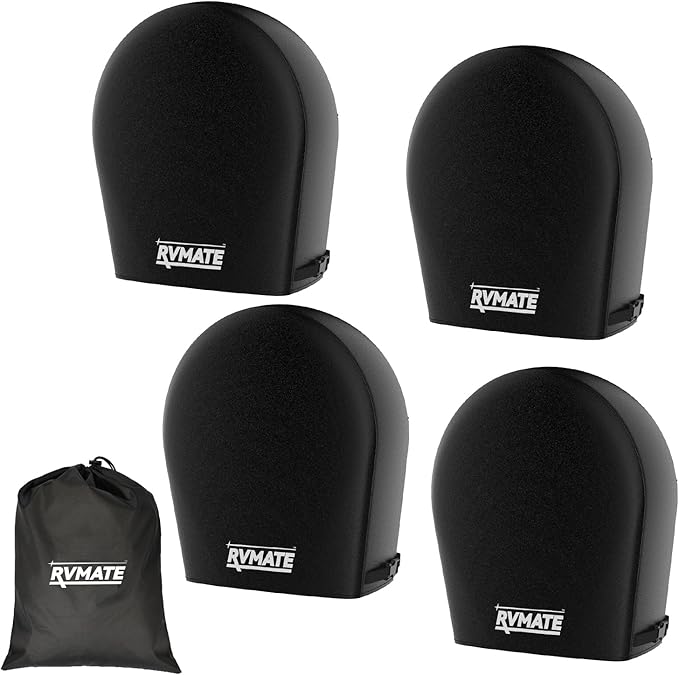 RVMATE RV Tire Covers, Wheel Cover (4 Pack) Fits 24"-26" Diameter Tires, Waterproof Anti-UV Black Tire Covers RV Accessories for Truck/Trailer/Car