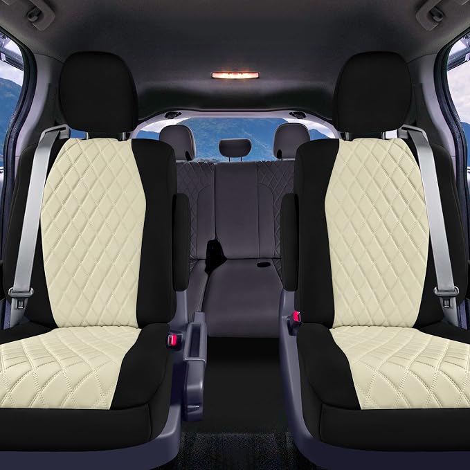 FH Group Custom Fit Car Seat Covers Specifically Made for Toyota Sienna 2021-2024, Beige Ultraflex Neoprene 2nd Row Set Automotive Seat Covers, 7 Seater SUV Seat Covers, Toyota Accessories