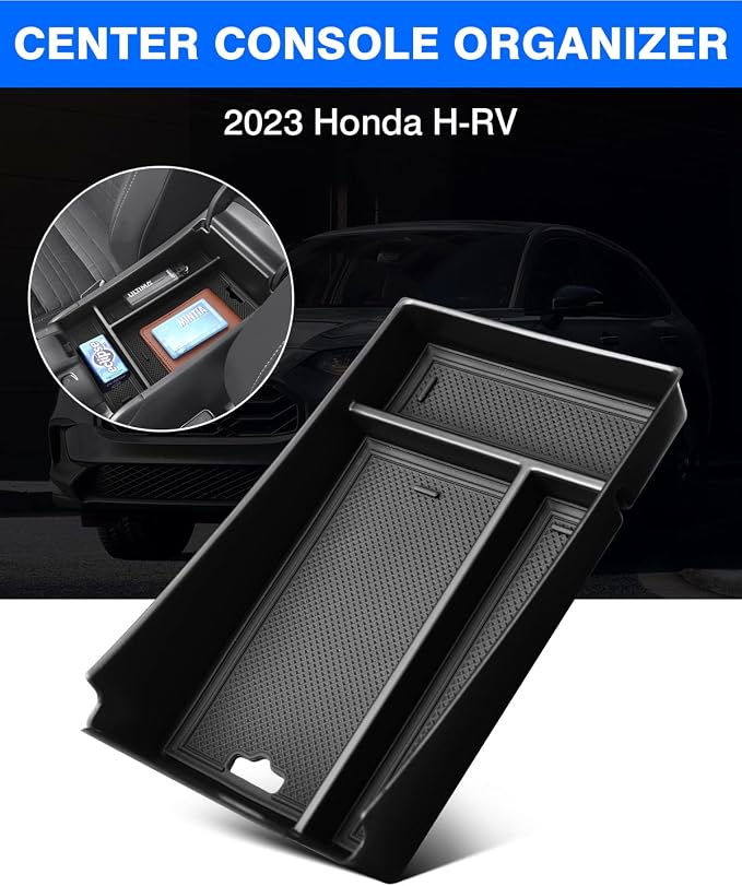 Autorder Center Console Organizer for 2023-2026 Honda HRV Accessories - Armrest Storage Box Secondary Insert Tray with Black&Red Mats