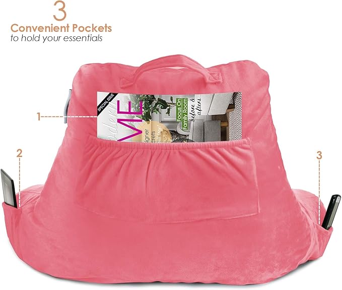 Nestl Reading Pillow with Shredded Memory Foam, Designed for Sitting Up in Bed and Couch, Back and Arms Adjustable Support for Adult & Teens Backrest Pillows for Reading with Washable Cover Light Pink