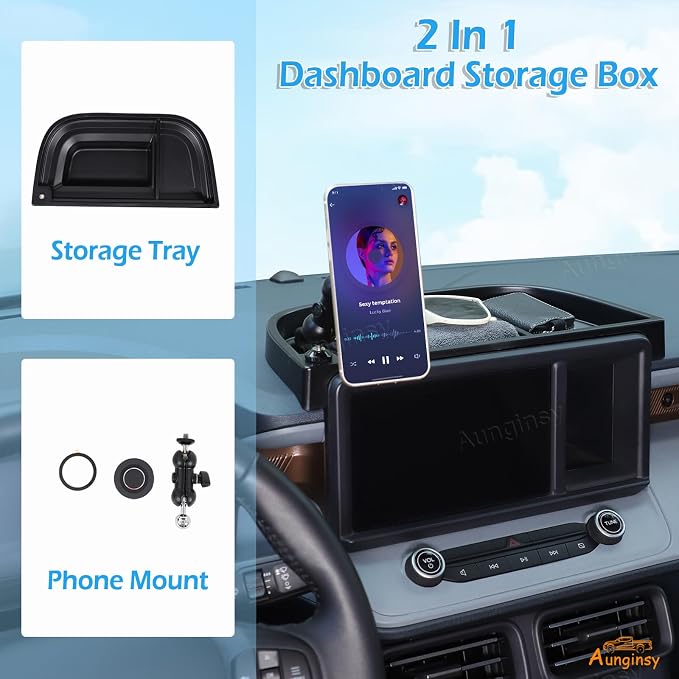 Aunginsy Center Console Dashboard Storage Tray with Magnetic Phone Holder Compatible with Ford Maverick 2022-2024 Instrument Multi-Functional Mobile Phone Mount Storage Box Organizer Tray Accessories