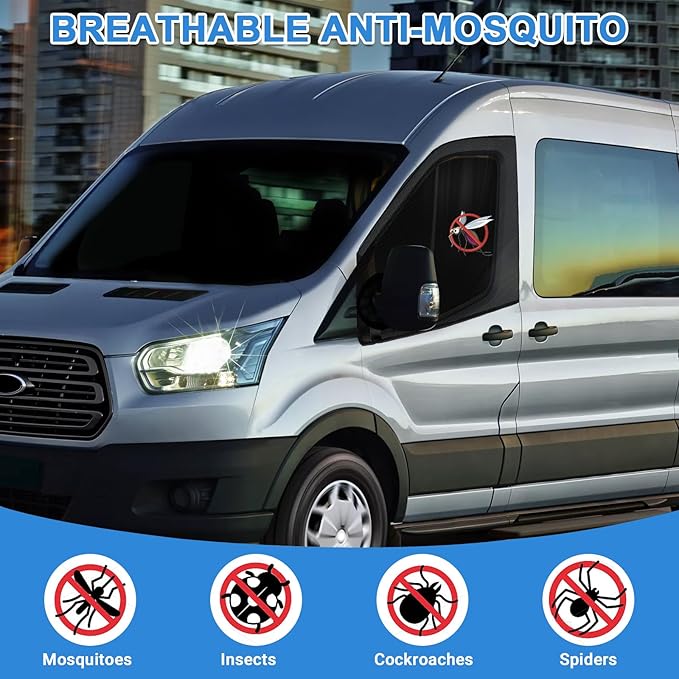 Magnetic Van Window Screens, 47 x 33 inches Double Layer Front Door Bug Screens (Pair), Universal Size for Transit Van, Promaster, Sprinter and Other Vans & Cars, Keeps Bugs Out Magnetic Bug Mesh