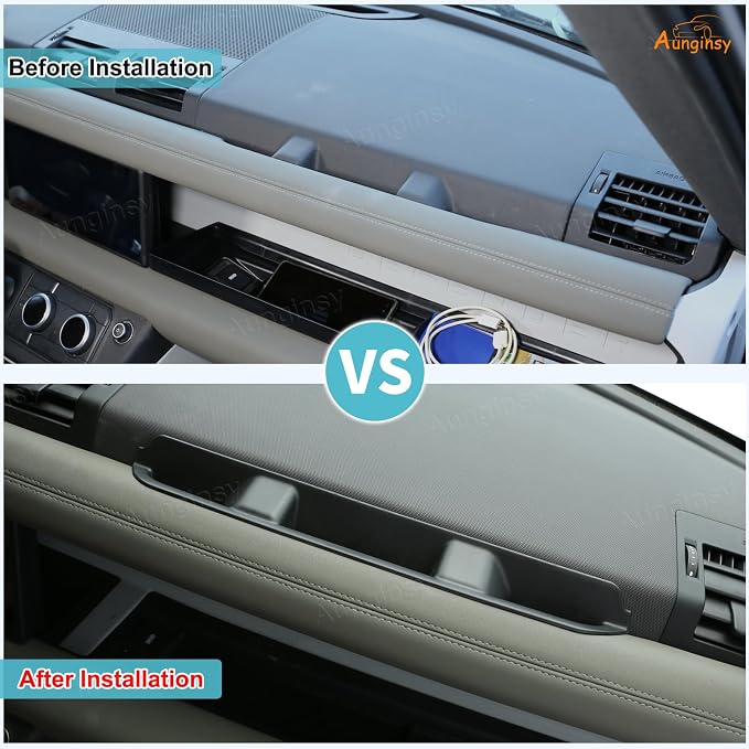 Aunginsy Co-Pilot Dashboard Organizer Tray Compatible with Land Rover Defender 90/110/130 2020-2026, Car Center Console Passenger Side Storage Box Container Insert Groove ABS Accessories(with Mat)
