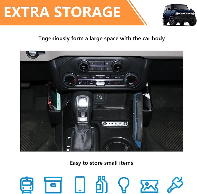 Center Console Organizer Tray Shifter Storage Box for 2021 2022 2023 2024 2025 New Ford Bronco 2/4 Door Gear Shift Driver Passenger Side Additional Hanging Storage Pocket Interior Accessories