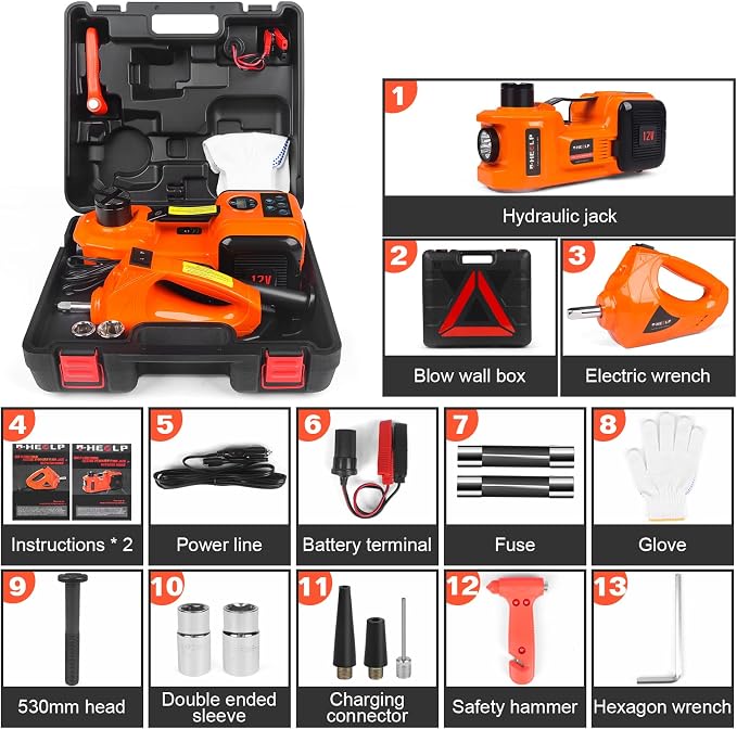 3-in-1 Electric Hydraulic Car Jack Kit – The Ultimate CarJack Electric for Effortless Tire Changing, Robust 5 Ton 12V Jack with LED & Impact Wrench, Designed for Cars, SUVs, and Trucks