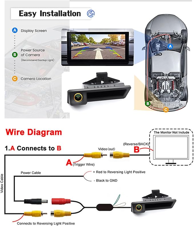Vehicle Backup Camera CCD Compatible for BMW E82 E88 E84 E90 E91 E92 E93 3 5 Series X1 5 6 320i Car Rear View AHD 1080P Camera Reverse Parking Golden Fisheye Lens Waterproof Cam Car Trunk Handle Cam