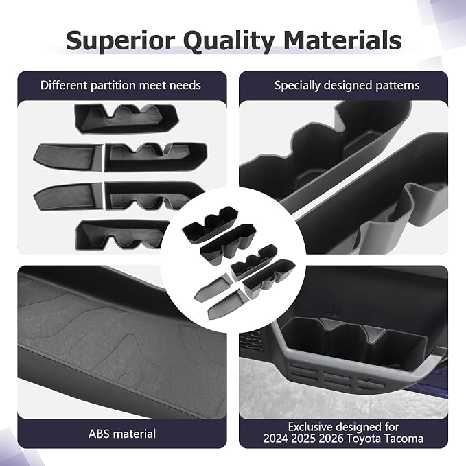 LUWU 2026 Tacoma Accessories Door Tray Organizer Compatible with Toyota Tacoma Accessories 2024 2025 2026 Door Side Storage Box Organizer Tray Insert Tray TPE Material Black 6PCS