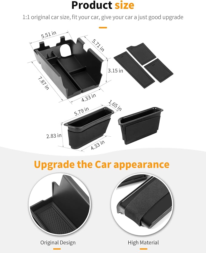 Hoolcar for 2024 2025 2026 Ford Mustang Center Console Organizer Tray for Mustang Armrest Storage Box Insert for EcoBoost/GT/Dark Horse/Premium Door Handle Storage Box + Center Console Tray(2 Pack)