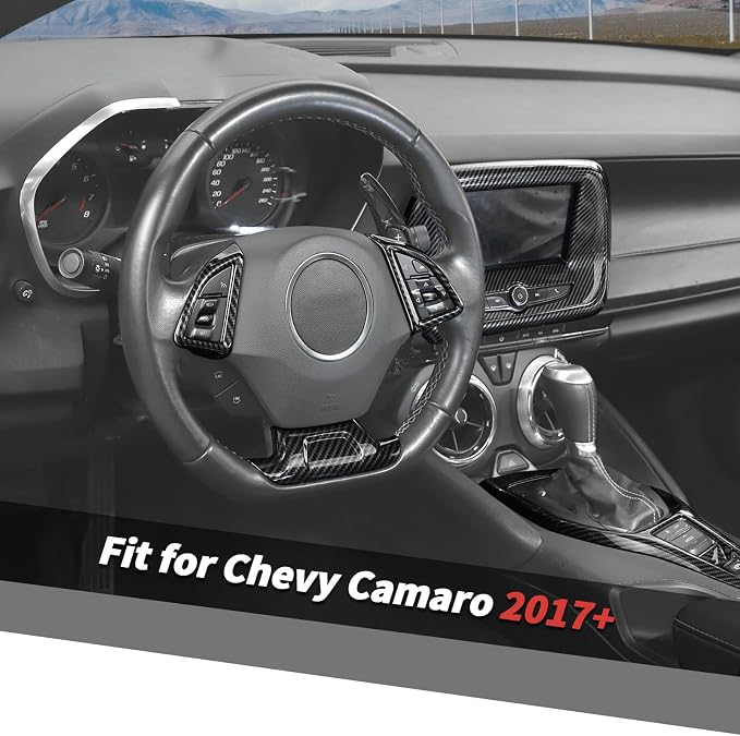 Jimen Fit for Chevrolet Camaro 2017-2024, 6PCS Carbon Fiber Interior Trim Kits - Navigation Screen Cover, Gear Shift Panel Trim